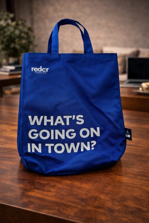 Mavi Renk Logo Baskılı Bez Çanta