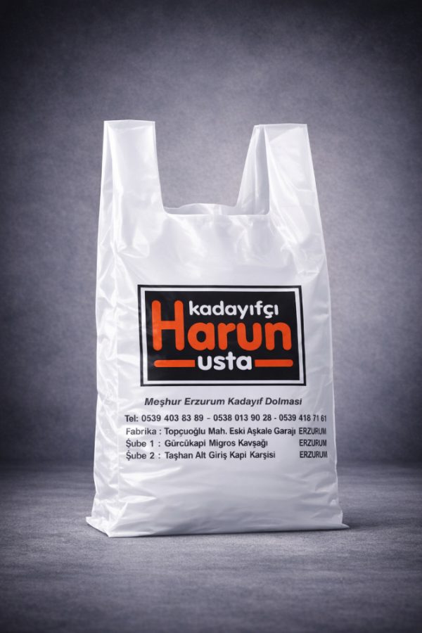 Logo baskılı market poşeti örneği Ecem Ambalaj özel tasarım baskılı poşet üretimi