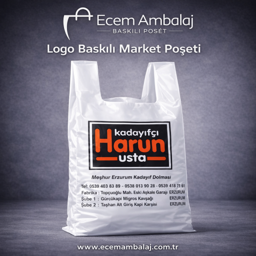 Logo baskılı market poşeti Ecem Ambalaj özel üretim baskılı poşet örneği