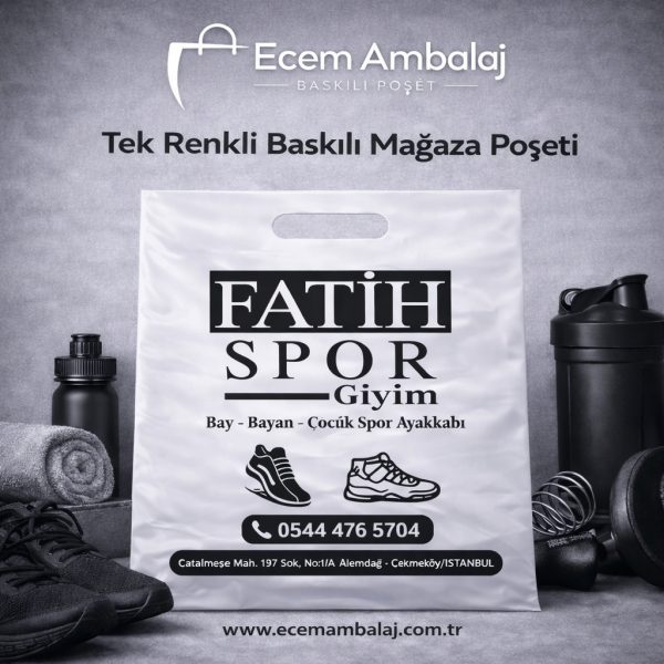 Tek renk baskılı mağaza poşeti üzerinde özel logo baskılı dayanıklı el geçmeli poşet modeli